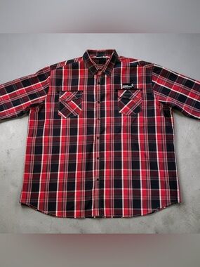 MOST Official Seven 6XL Red Plaid Button Front Shirt Big Tall 68” Chest